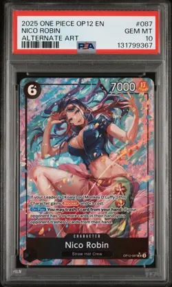 2025 ONE PIECE OP12-LEGACY OF THE MASTER ALTERNATE ART #087 NICO ROBIN PSA 10 - Image 1
