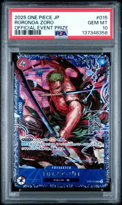 2025 ONE PIECE JPN PROMOS OFFICIAL EVENT PRIZE #015 RORONOA ZORO PSA 10 - Image 1