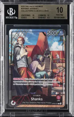 2025 ONE PIECE PROMOS COLLECTORS CLUB EXCLUSIVE #OP09001 SHANKS L BGS 10 - Image 1