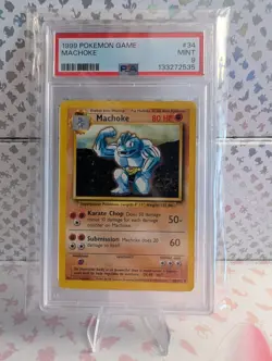 PSA 9 MINT 1999 Pokemon Base Set Unlimited Machoke #34/102 Uncommon Card - Image 1