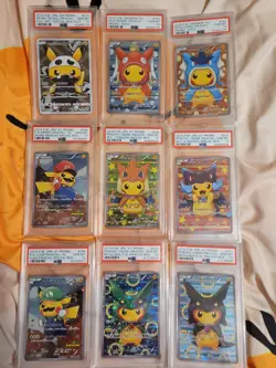 POKEMON PIKACHU PONCHO CHARIZARD MARIO LUIGI RAYQUAZA COMPLETE SET 9 Card PSA 10 - Image 1