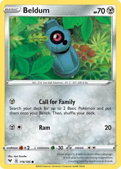 Beldum 116/185 Swsh04: Vivid Voltage Regular NM-Mint Pokemon Card TCG - Image 1