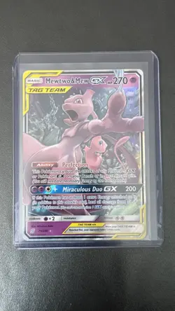 Pokemon Mewtwo & Mew GX Ultra Rare Holo 71/236 Sm-Unified Minds TAG TEAM Card - Image 1