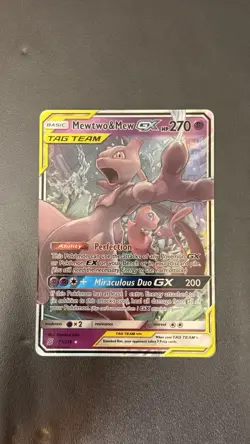 Pokemon Mewtwo & Mew GX Ultra Rare Holo 71/236 Sm-Unified Minds TAG TEAM Card - Image 3