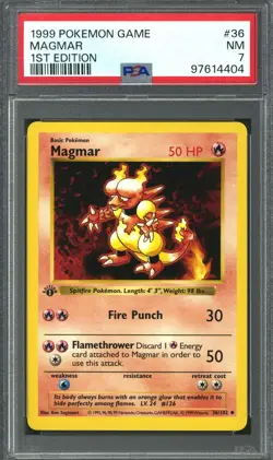 Pokemon Base Set 1st Edition Shadowless Magmar 36/102 PSA 7 - Image 1