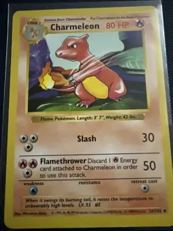 Pokemon Charmeleon 24/102 WotC Base Set Shadowless Unlimited MP - Image 1