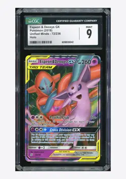 Pokemon CGC 9 Espeon & Deoxys GX Holo 2019 72/236 Unified Minds English - Image 1