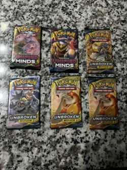 Pokemon Sun And Moon Unified Minds And Unbroken Bonds Booster Packs Lot Of 6 - Image 1