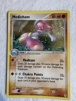 2004 Pokemon MEDICHAM Ex Hidden Legends REVERSE HOLO Foil Rare Set Card 10/101 - Image 2