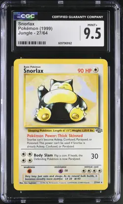 CGC 9.5 MINT+ Snorlax 1999 Jungle 27/64 Pokemon Card - Image 1