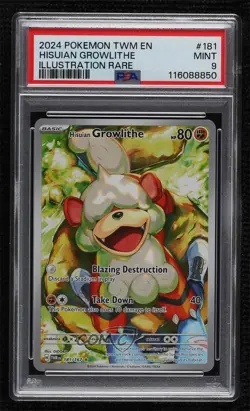 Hisuian Growlithe Illustration Rare Pokemon Twilight Masquerade PSA 9 MINT - Image 1