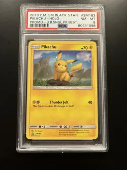 2019 Pokemon Sun & Moon Unbroken Bonds Black Star Promo Pikachu Holo SM183 PSA 8 - Image 1