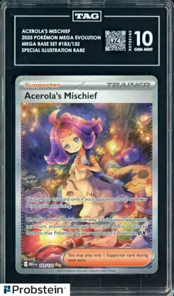 2025 Pokemon Mega Evolution 183/132 Acerola's Mischeif TAG Score 974 GEM MINT 10 - Image 1