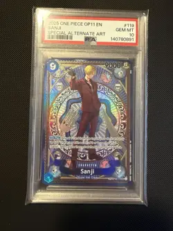 2025 ONE PIECE OP11-A FIST OF DIVINE SPEED #119 SANJI SPECIAL ALT ART SP PSA 10 - Image 1