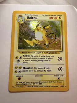 Pokemon TCG Base Set Raichu Holo Card 14/102 Unlimited Holo Rare - Image 1