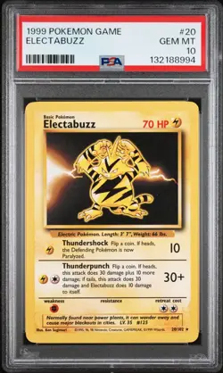 PSA 10 - Electabuzz - #20 - Base Set - Pokemon Card Game - Image 1