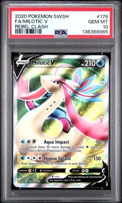 2020 Pokemon Sword & Shield Rebel Clash Milotic V Full Art 179/192 PSA 10 Gem - Image 1