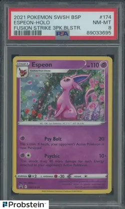 2021 Pokemon Fusion Strike 3 Pack Blister #174 Espeon Holo EN PSA 8 - Image 1