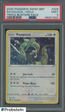 2020 Pokemon SWSH BSP Triple Blister Pack #029 Rayquaza Halo EN PSA 9 - Image 1