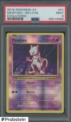 2016 Pokemon XY Evolutions #51 Mewtwo Reverse Foil EN PSA 9 - Image 1