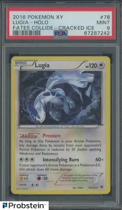 2016 Pokemon Fates Collide #78 Lugia Cracked Ice Holo EN PSA 9 - Image 1