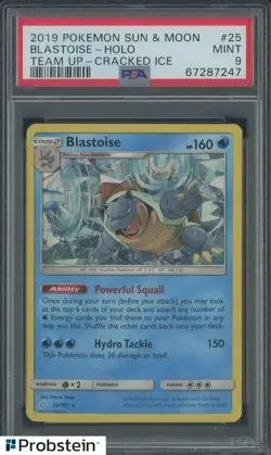 2019 Pokemon Team Up #25 Blastoise Cracked Ice Holo EN PSA 9 - Image 1