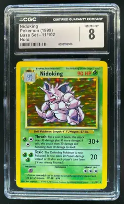 1999 Pokemon Unlimited Nidoking Rare Holo #11/102 CGC 8 - Image 1