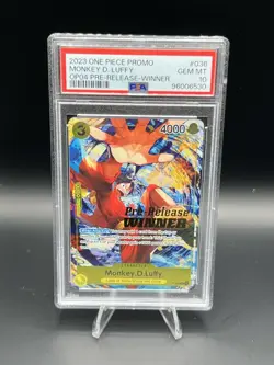 Monkey D. Luffy Winner P-036 OP04 Pre-Release Promo One Piece Card PSA 10 - Image 1