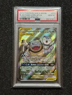 Pokemon Blastoise Piplup GX Cosmic Eclipse Alternative Art #215 PSA 10 Gem Mint - Image 1