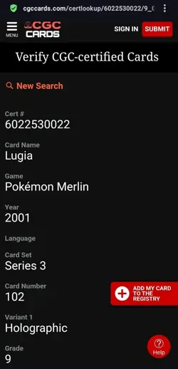 2001 Pokemon Lugia #102 Merlin Series 3 Holo CGC 9 MINT - Image 4