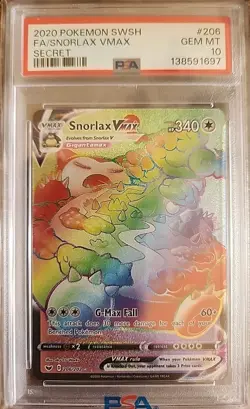 Pokemon Snorlax VMAX Sword & Shield Secret Rare Full Art 206/202 PSA 10 Gem Mint - Image 1