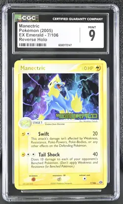 CGC 9 MINT Manectric 2005 EX Emerald 7/106 Reverse Holo Stamped Pokemon Card - Image 1