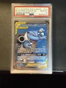 Blastoise & Piplup GX - 214/236 - Pokemon Cosmic Eclipse Sun & Moon PSA 10 GEM - Image 1