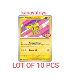 Lot of 10 TCG Pokemon Indonesia Pikachu Berkemeja Batik Flower Pink 190/SV-P - Image 1