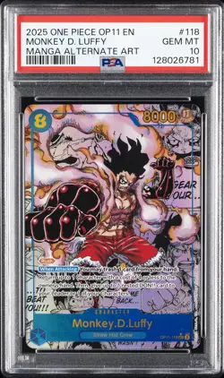 ONE PIECE OP11-A FIST OF DIVINE SPEED MANGA ALT ART #118 MONKEY D. LUFFY PSA 10 - Image 1