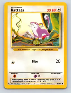 Rattata HP 30 Bite Attack Common Yellow Vibrant Pokemon Card - Image 1