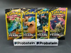 Pokemon Sun & Moon Team Up 3 Card Mini Booster Packs Complete Pack Art Set - Image 1