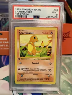 1999 WOTC POKEMON GAME BASE SET SHADOWLESS 1ST EDITION CHARMANDER #46/102 PSA 9 - Image 1