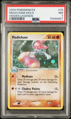 2004 Pokemon EX Hidden Legends Medicham holo 10/101 PSA 7 NM 75999957 Swirl - Image 1