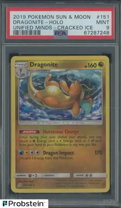 2019 Pokemon Unified Minds #151 Dragonite Cracked Ice Holo EN PSA 9 - Image 1