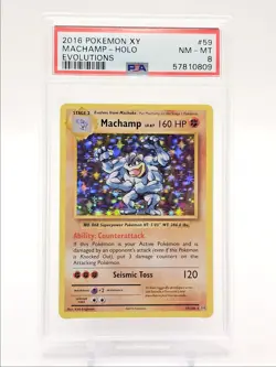 MACHAMP 2016 POKEMON XY EVOLUTIONS RARE HOLO 59/108 PSA 8 Q6205 - Image 1