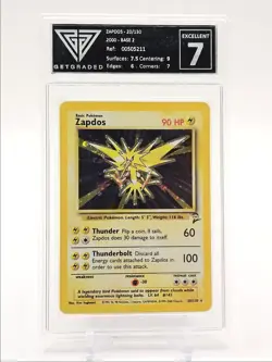 ZAPDOS 2000 POKEMON ORIGINAL BASE SET 2 RARE HOLO 20/130 GETGRADE 7 Q6205 - Image 1