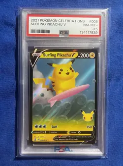 2021 Pokemon Celebrations Surfing Pikachu V #008 PSA 8.5 - Image 1