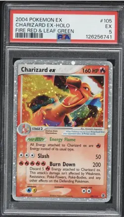 2004 POKEMON EX FIRE RED & LEAF GREEN #105 CHARIZARD EX-HOLO PSA 5 Fire Swirl - Image 1
