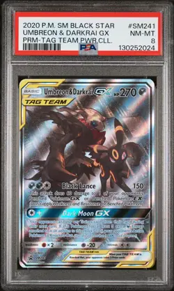2020 POKEMON SM BLACK STAR PROMO TAG TEAM POWERS COLL UMBREON & DARKRAI GX PSA 8 - Image 1