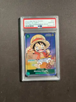 One Piece P-037 Luffy 1st Anniversary Tournament Participant Promo Anv PSA 10 GG - Image 1