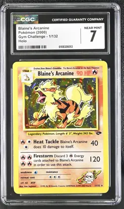 CGC 7 Blaine's Arcanine 2000 Gym Challenge 1/132 Holo Pokemon Card - Image 1