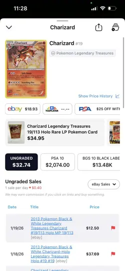 Pokemon TCG Charizard Legendary Treasures Holo Rare Card 19/113 Cosmos - Image 3