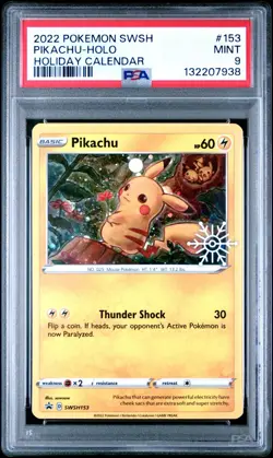 2022 POKEMON SWSH BLACK STAR PROMO #153 PIKACHU-HOLO HOLIDAY CALENDAR PSA 9 - Image 1
