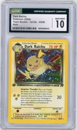 2000 POKEMON TEAM ROCKET 1ST EDITION #83 DARK RAICHU HOLO CGC 10 GEM MINT - Image 1